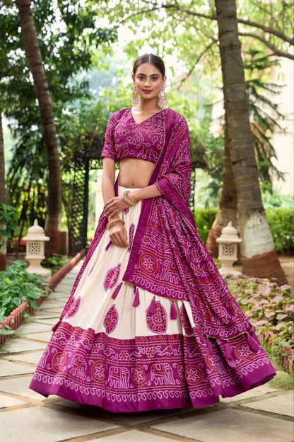 Magenta Wedding Wear Patola Printed Lehenga