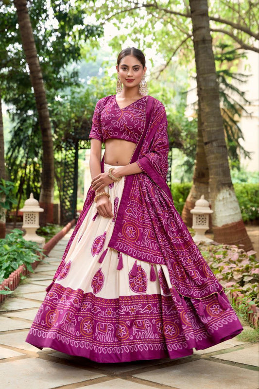 Magenta Wedding Wear Patola Printed Lehenga