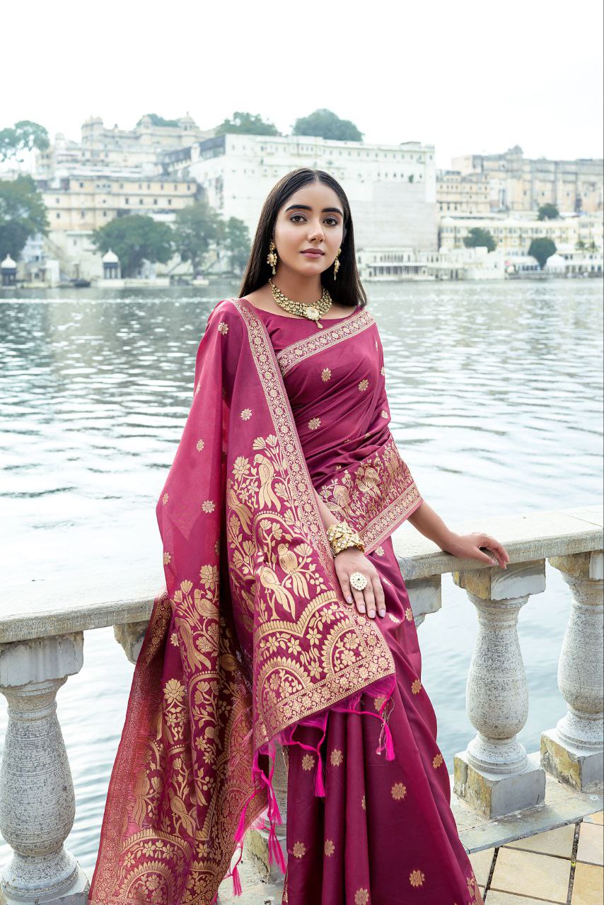 Magenta Wedding Wear Soft Silk Saree