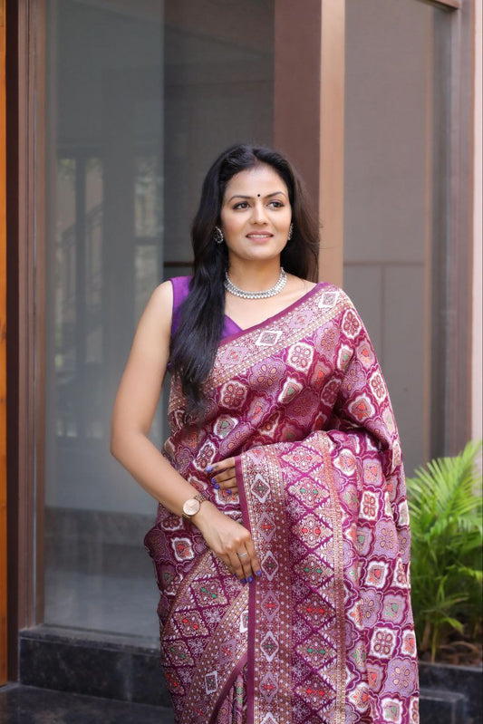 Magenta Wedding Wear Soft Silk Saree