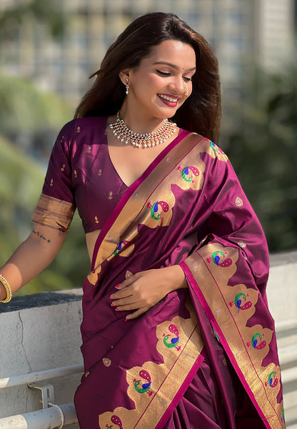 Magneta Wedding Wear Paithani Saree