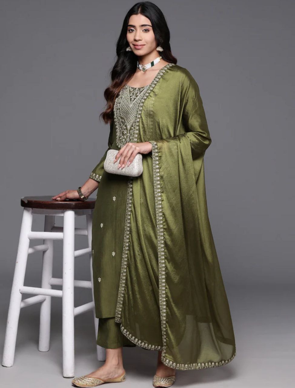 Mahendi Chanderi Silk Kurta Set With Dupatta