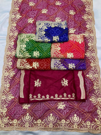 Purple Bandhani Printed Georgette Saree