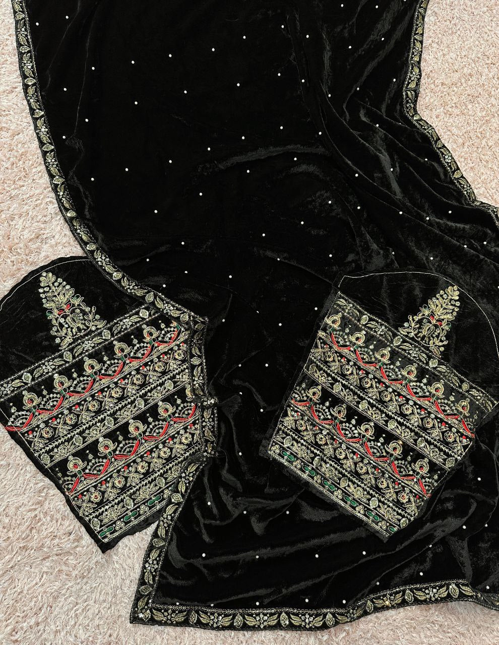 Black Designer Velevet Saree | Replica Design