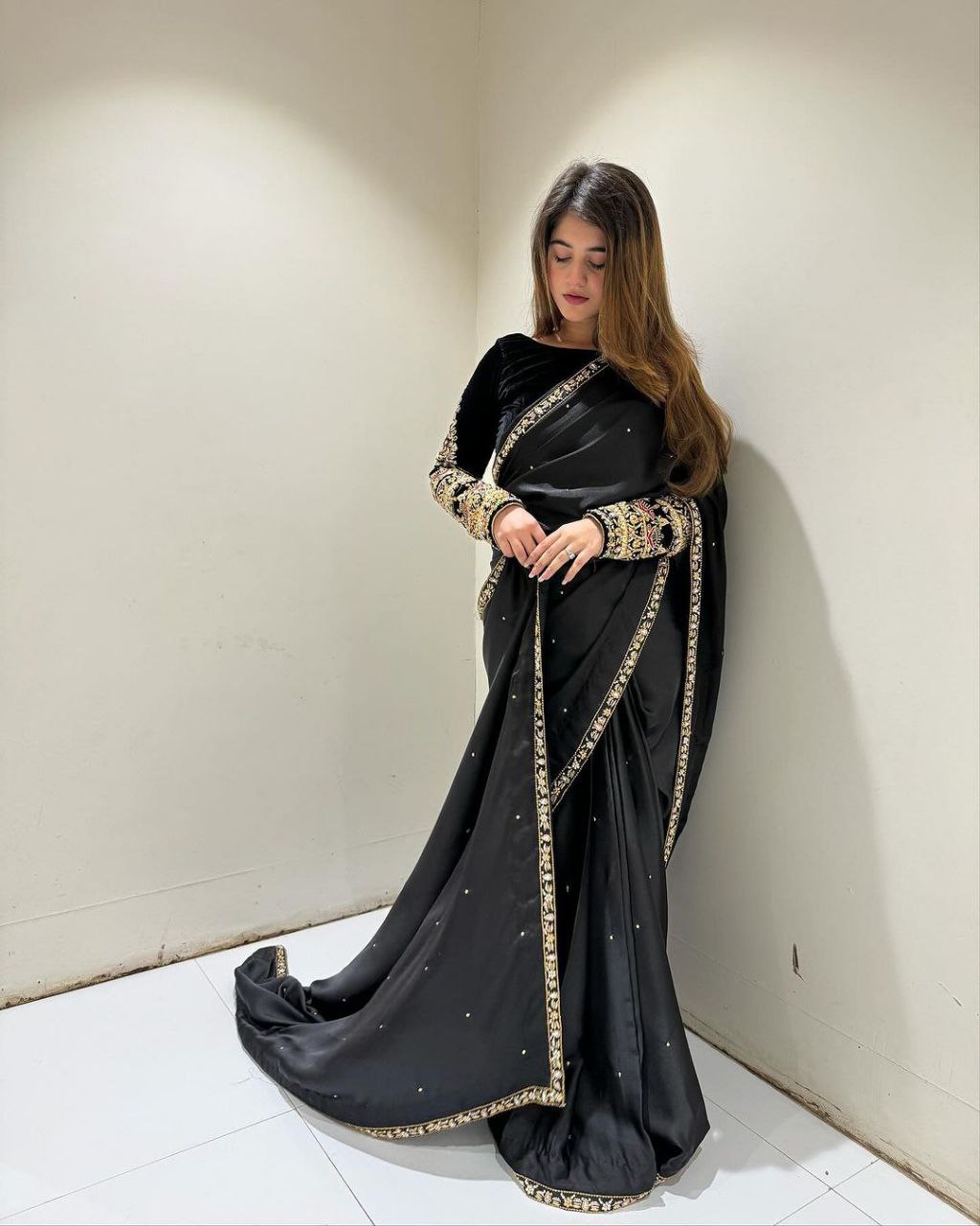 Black Designer Velevet Saree | Replica Design