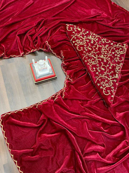 Maroon Designer Velevet Saree | Replica Design