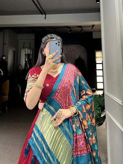 Maroon Georgette Lehenga With Gajji SIlk Dupatta