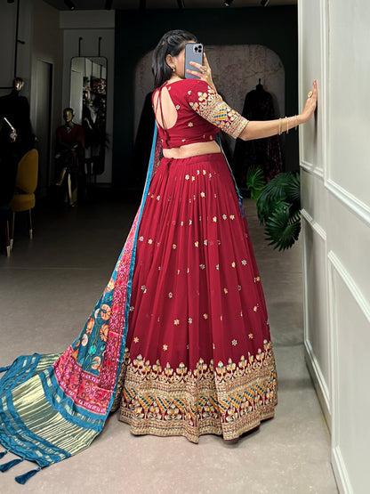Maroon Georgette Lehenga With Gajji SIlk Dupatta