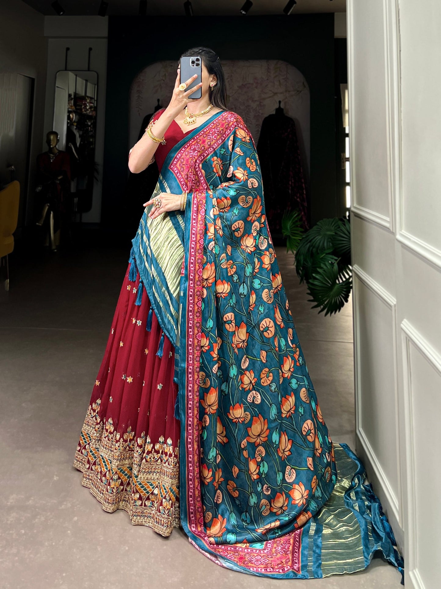 Maroon Georgette Lehenga With Gajji SIlk Dupatta