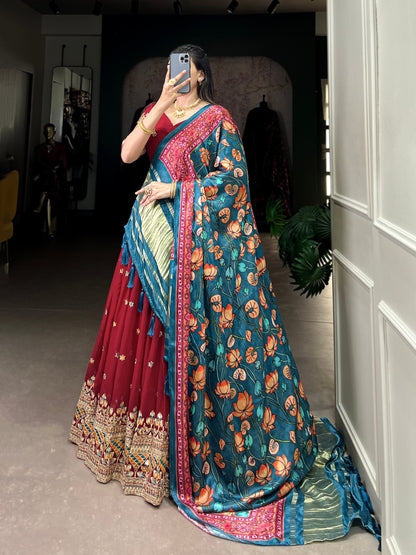 Maroon Georgette Lehenga With Gajji SIlk Dupatta