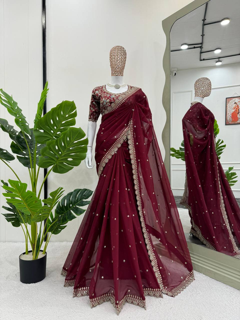 Maroon Heavy Tabby Silk Saree