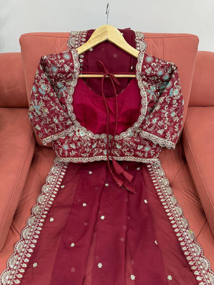 Maroon Heavy Tabby Silk Saree