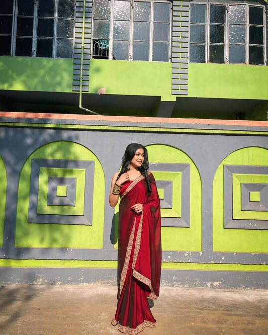 Maroon Party Wear Rangoli Saree