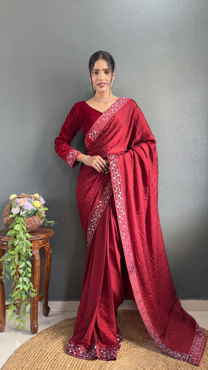 Maroon Ready Made Rangoli Silk Saree