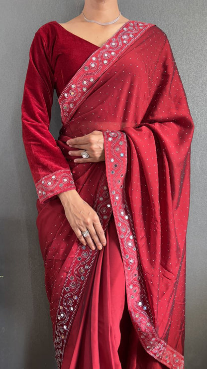 Maroon Ready Made Rangoli Silk Saree