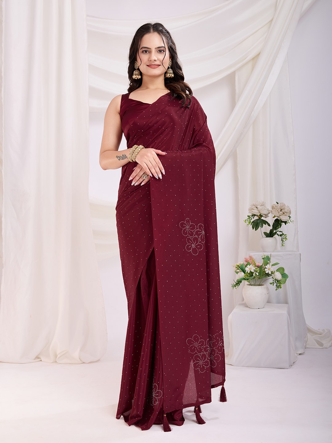 Maroon Ready To Wear Rangoli Silk Saree