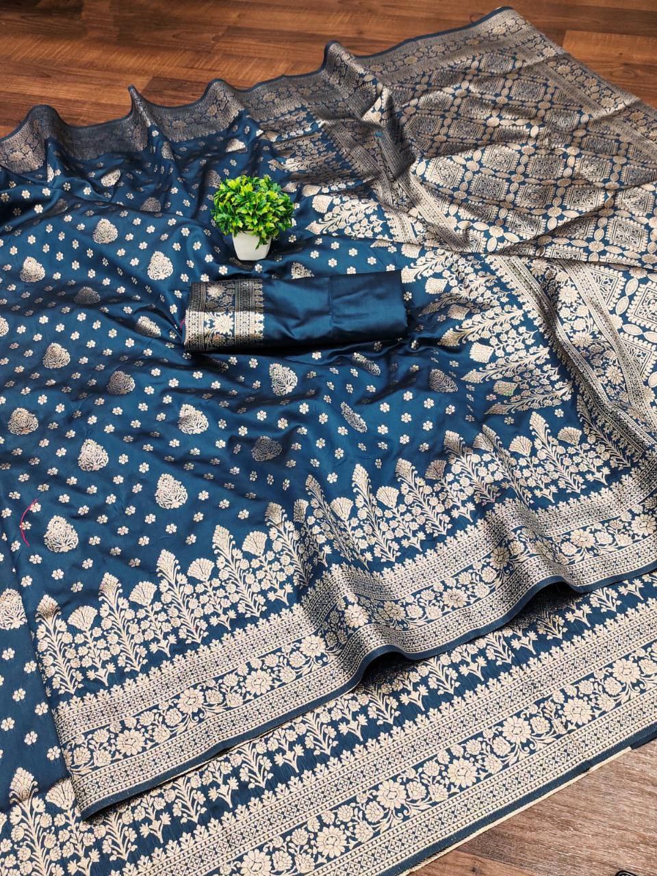 Teal Banarasi Silk Saree