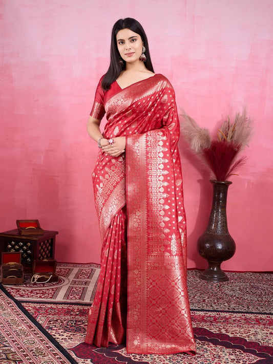 Maroon Red Banarasi Silk Saree