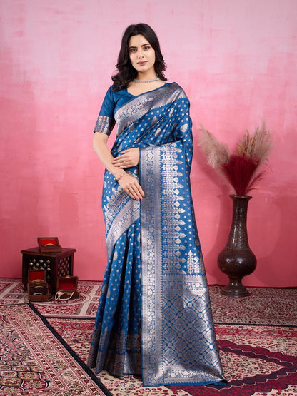 Teal Banarasi Silk Saree