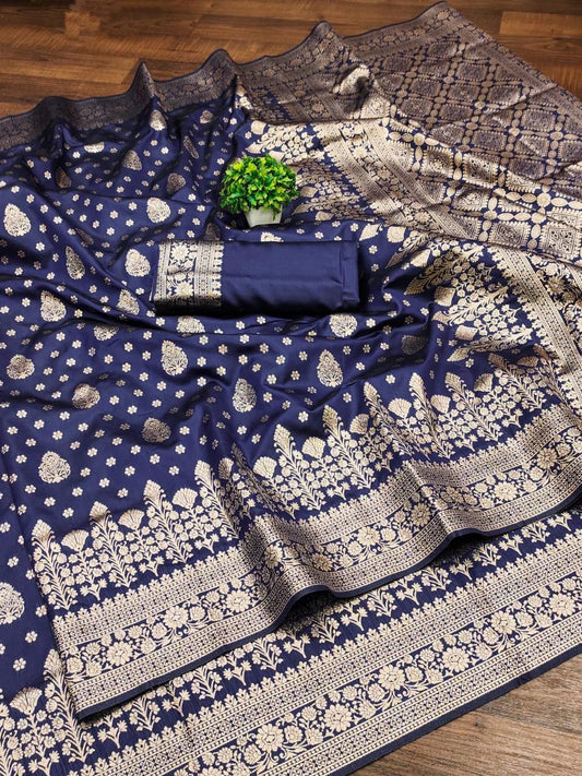 Navy Banarasi Silk Saree