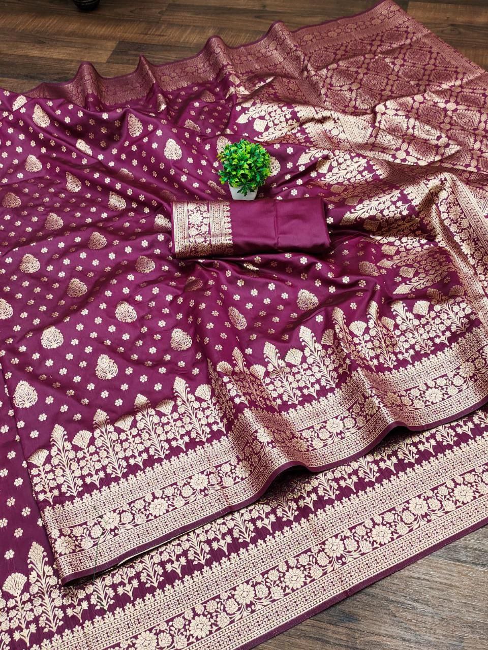 Magenta Banarasi Silk Saree