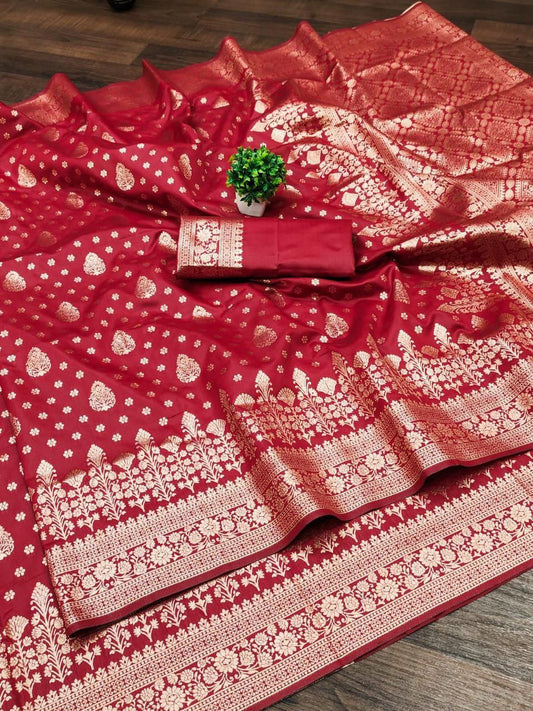 Maroon Red Banarasi Silk Saree
