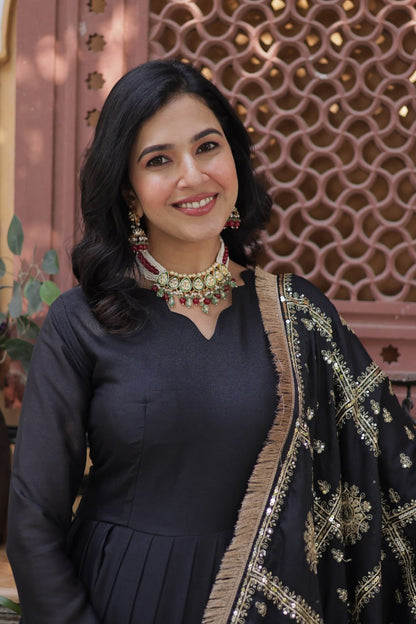 Black Traditional Indian Gown Dress With Dupatta