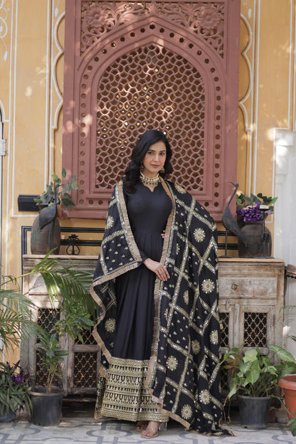 Black Traditional Indian Gown Dress With Dupatta