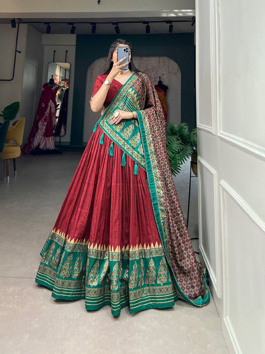 Maroon Traditional Wedding Wear Silk Lehenga