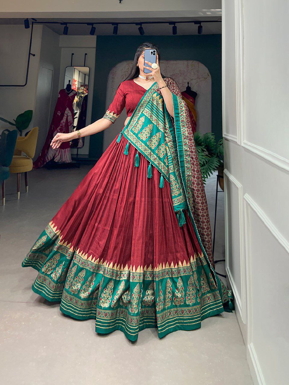 Maroon Traditional Wedding Wear Silk Lehenga