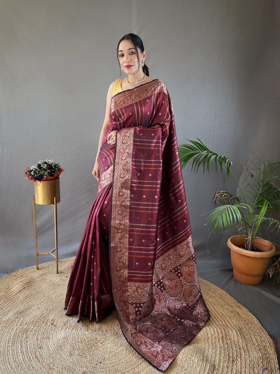 Maroon Wedding Wear Silk Saree