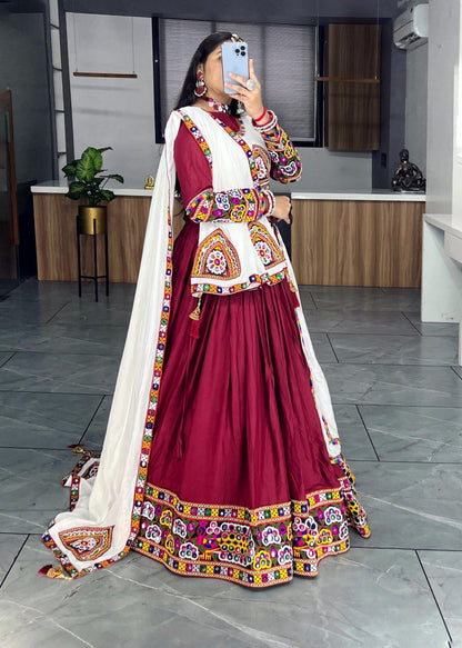 Maroon & White Designer Navaratri Wear Lehenga Choli