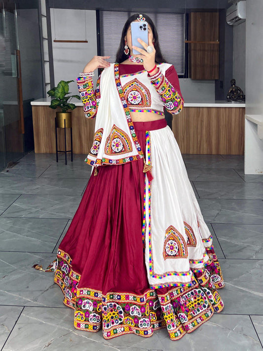 Maroon & White Designer Navaratri Wear Lehenga Choli