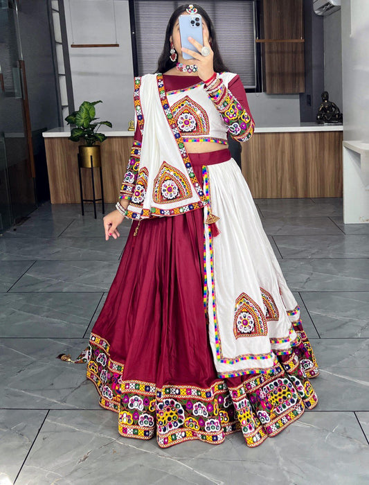 Maroon & White Designer Navaratri Wear Lehenga Choli
