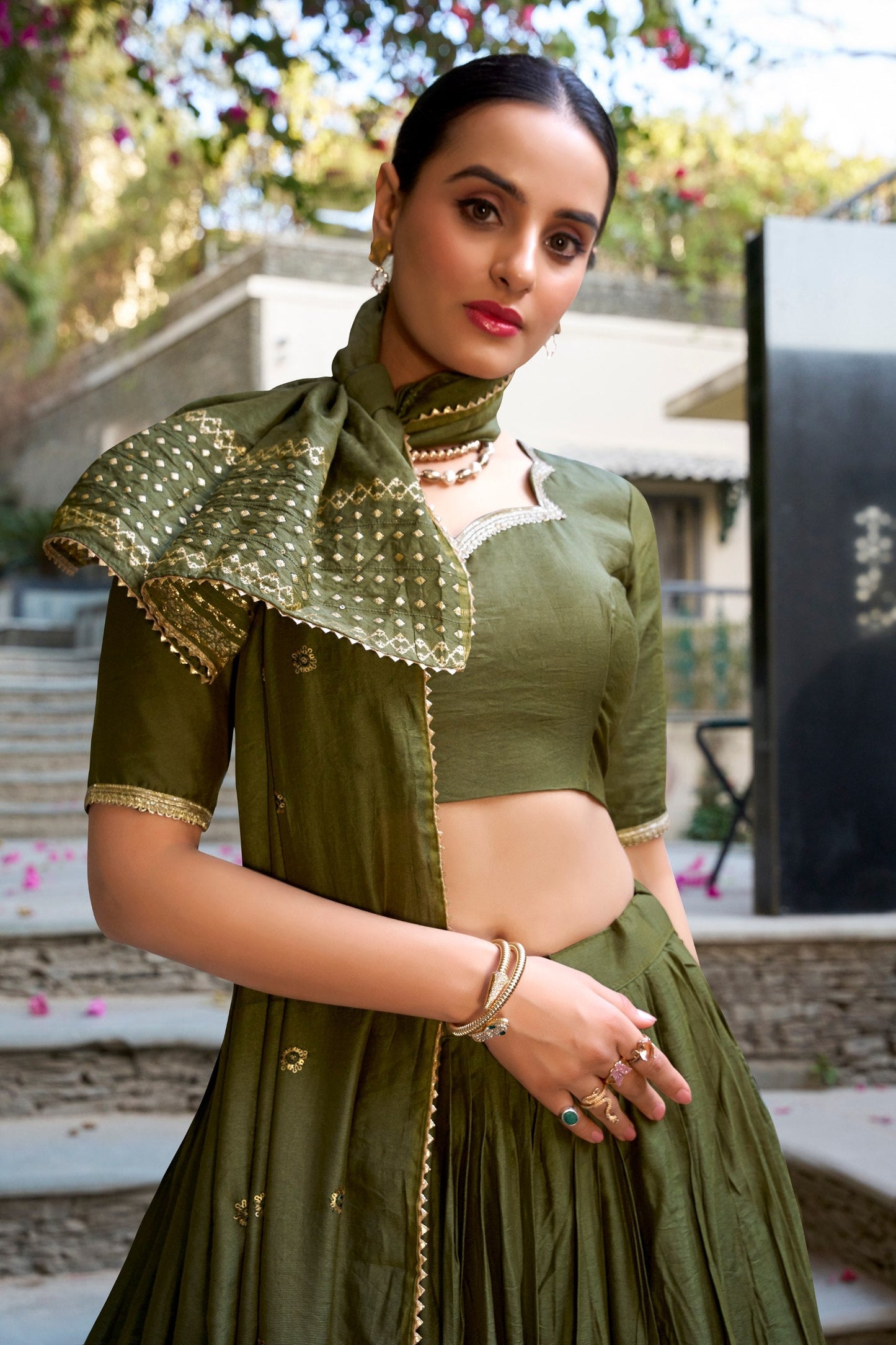 Mehendi Traditional Pure Chanderi Lehenga