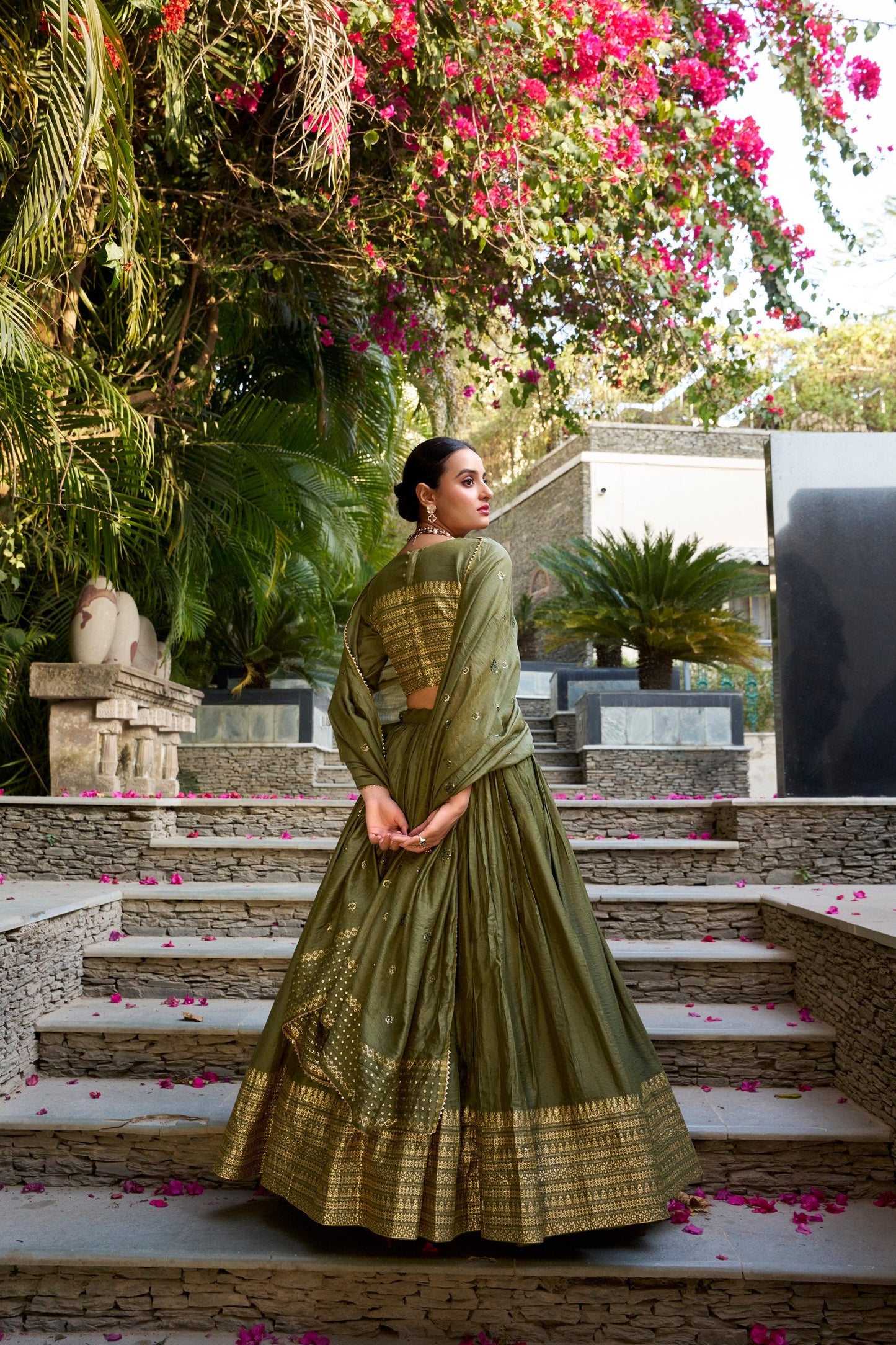 Mehendi Traditional Pure Chanderi Lehenga