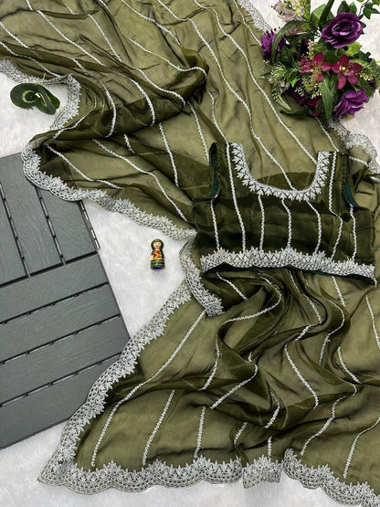 Mehndi Designer Burberry Silk Saree