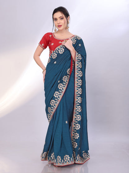 Midnight Blue Two Tone Soft Silk Saree