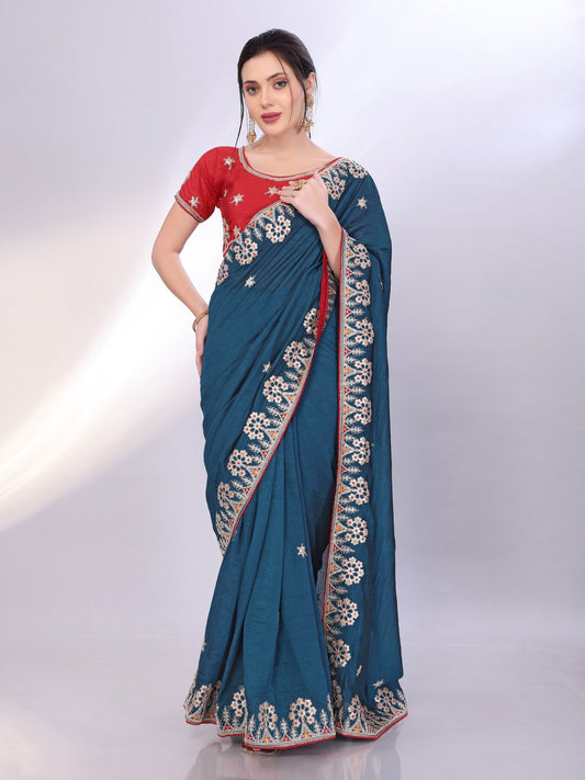 Midnight Blue Two Tone Soft Silk Saree