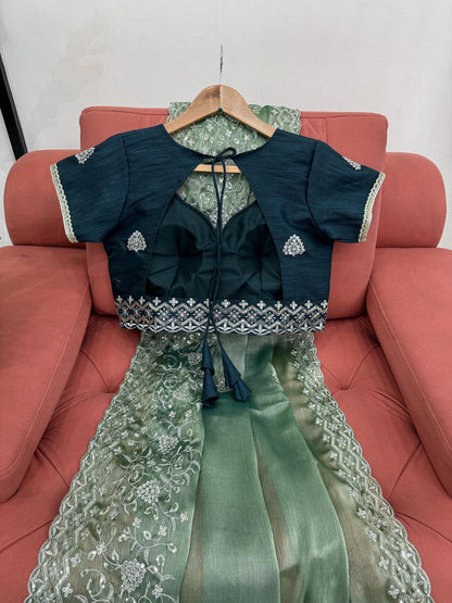 Mineral Green Burberry Silk Saree