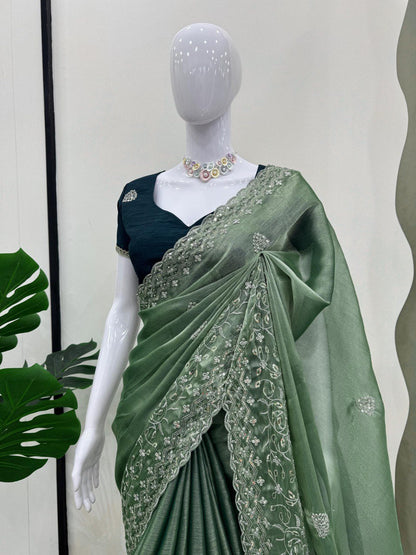 Mineral Green Burberry Silk Saree