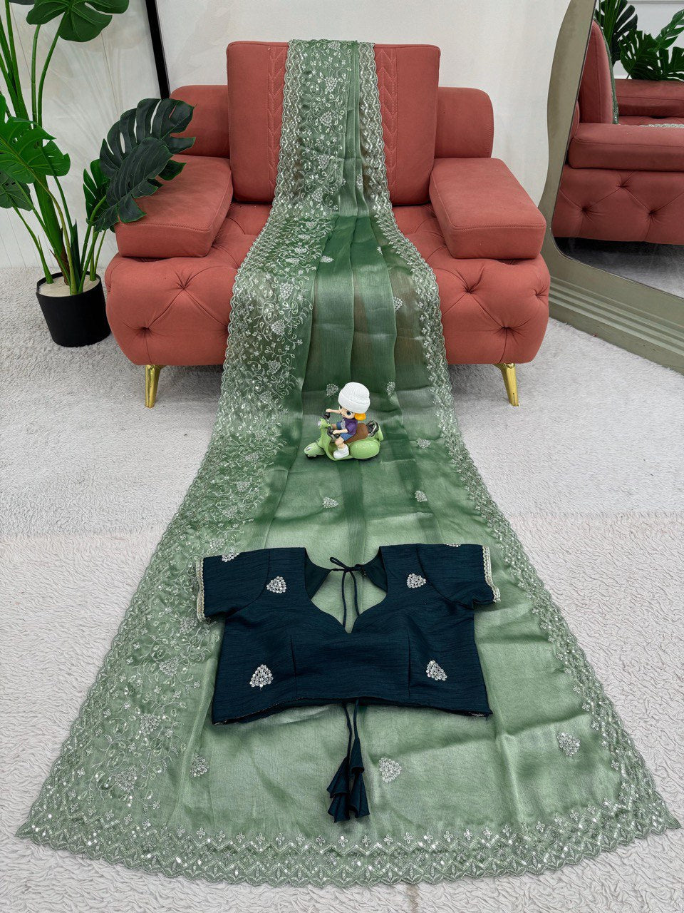 Mineral Green Burberry Silk Saree