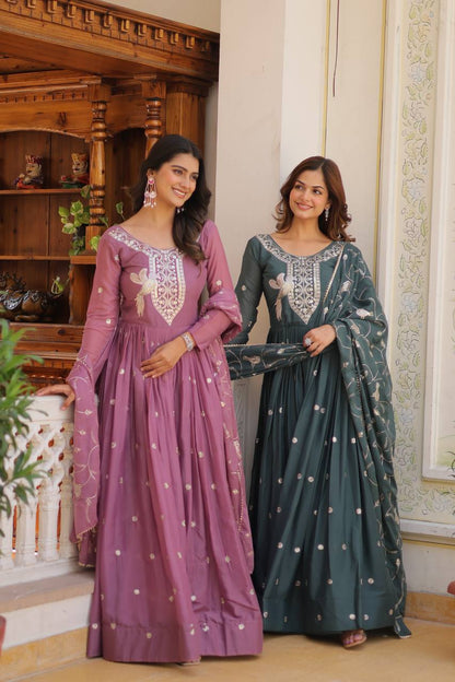 Dusty Lavender Designer Georgette Gown With Dupatta