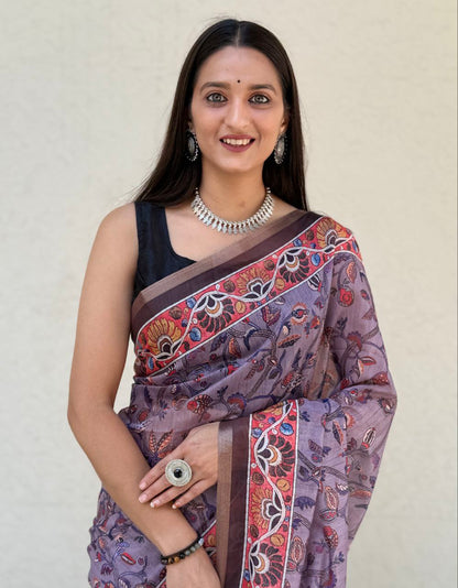 MultiColor Digital Printed Chanderi Slub Cotton Saree