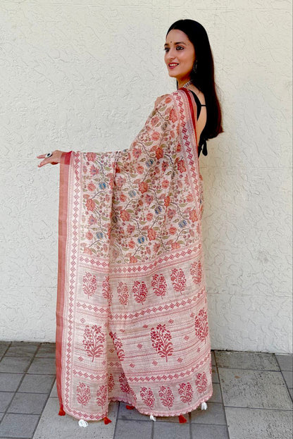 MultiColor Digital Printed Chanderi Slub Cotton Saree