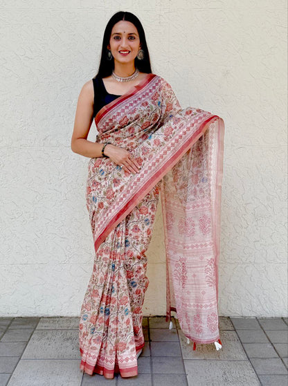 MultiColor Digital Printed Chanderi Slub Cotton Saree