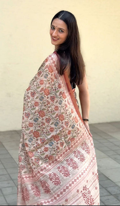 MultiColor Digital Printed Chanderi Slub Cotton Saree