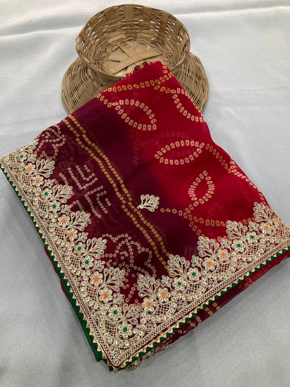 Multi Color Bandhej Printed Georgette Saree