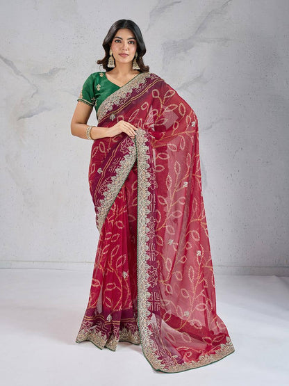 Multi Color Bandhej Printed Georgette Saree