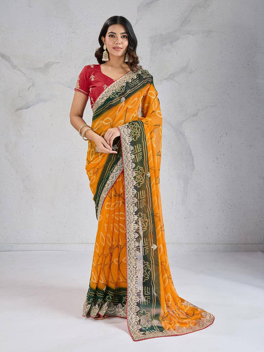 Multi Color Bandhej Printed Georgette Saree